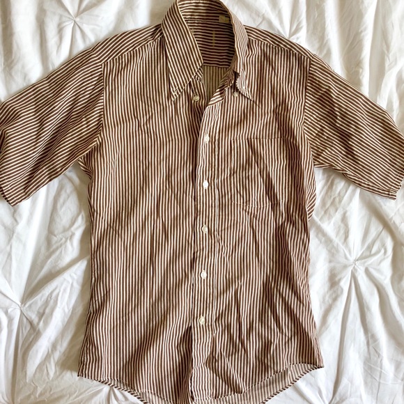 Soft vintage short sleeved button up brown stripes - Picture 1 of 3
